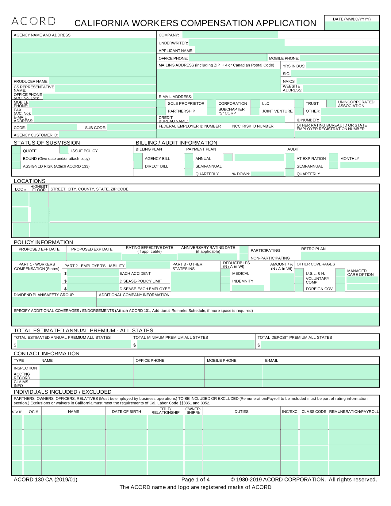 California Acord 130 screenshot